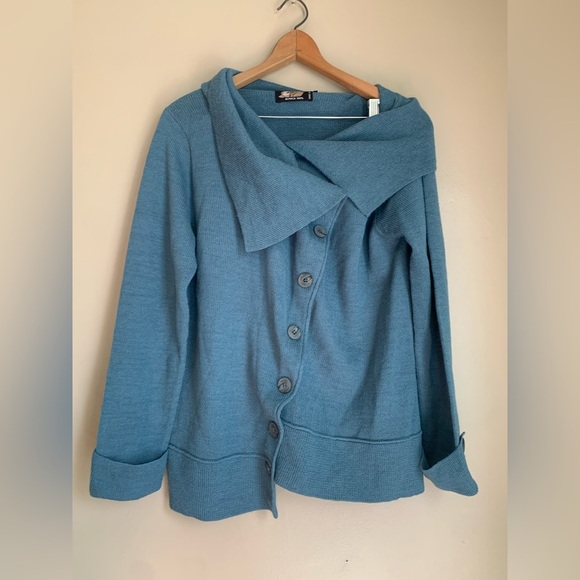 Umbre Bolivian 100% Alpaca blue green cardigan  sweater size large - Picture 1 of 6